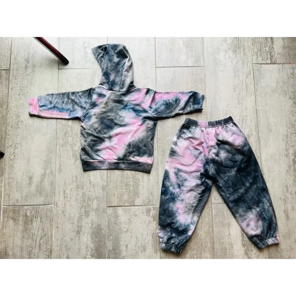 Toddler Girl Heart Tie Dye Hoodie & Jogger Pants Tracksuit 2 Piece Outfit Set 2T